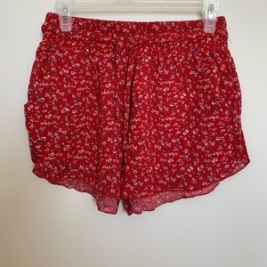 Hollister red flower pattern shorts size M